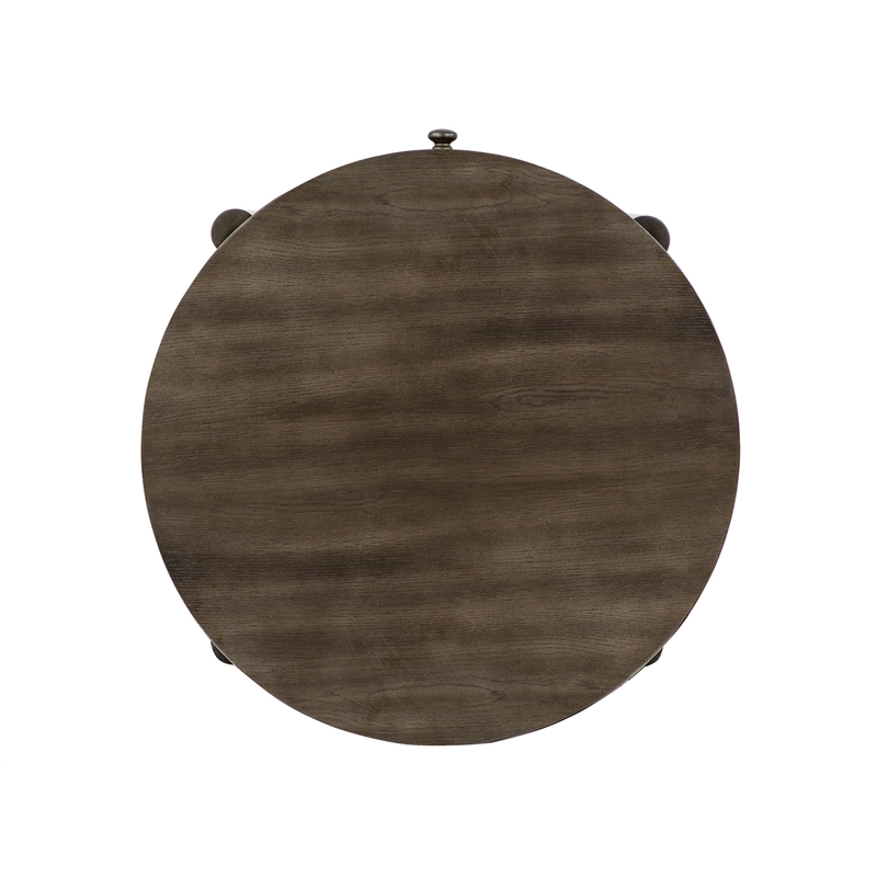Bowery Hill Round End Table With Drawer and Shelf in Coffee Bean