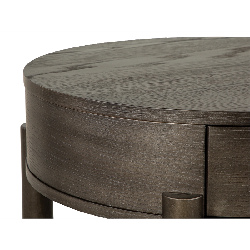Bowery Hill Round End Table With Drawer and Shelf in Coffee Bean