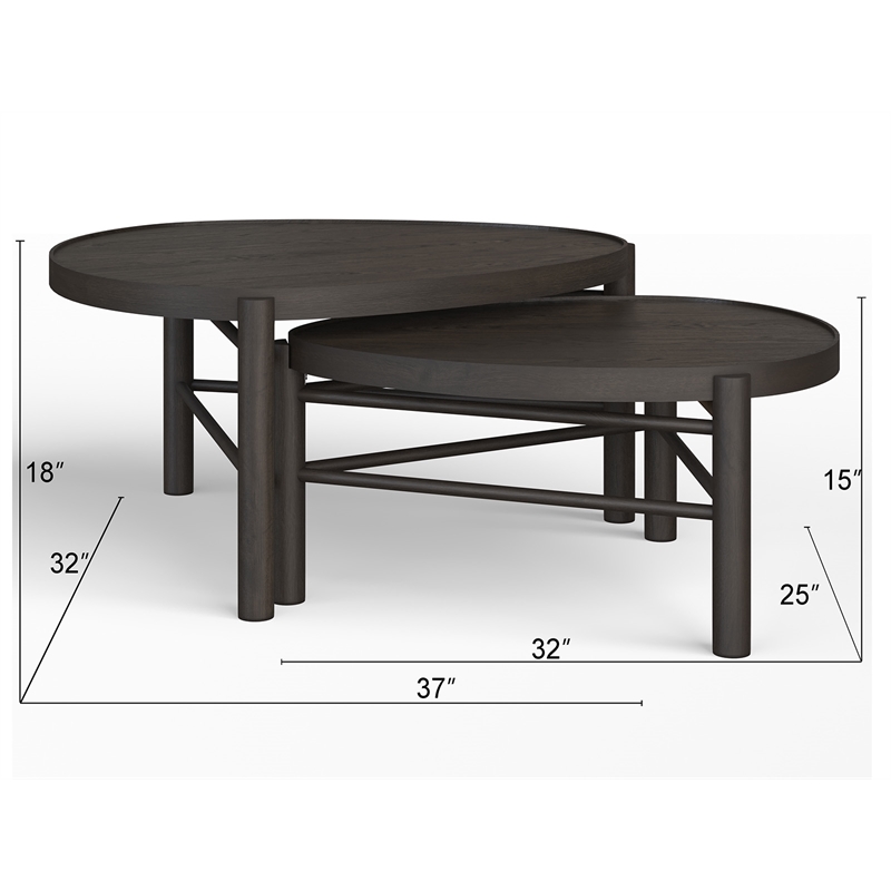 Bowery Hill Shaped Nesting Cocktail Table Set in Coffee Bean
