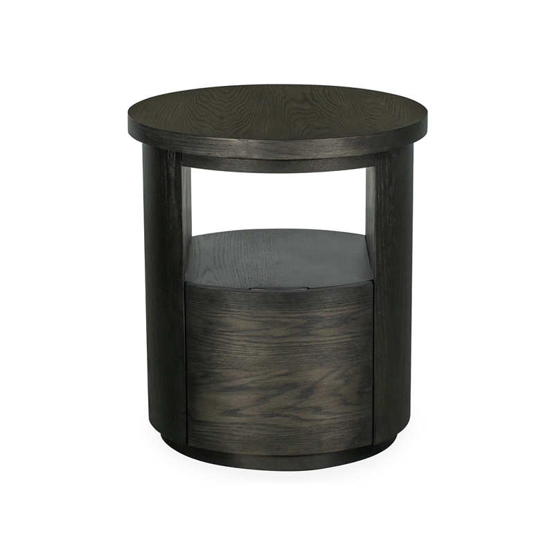 Bowery Hill Contemporary Round End Table With Drawer in Coffee Bean