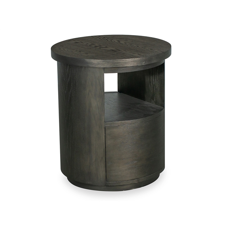 Bowery Hill Contemporary Round End Table With Drawer in Coffee Bean