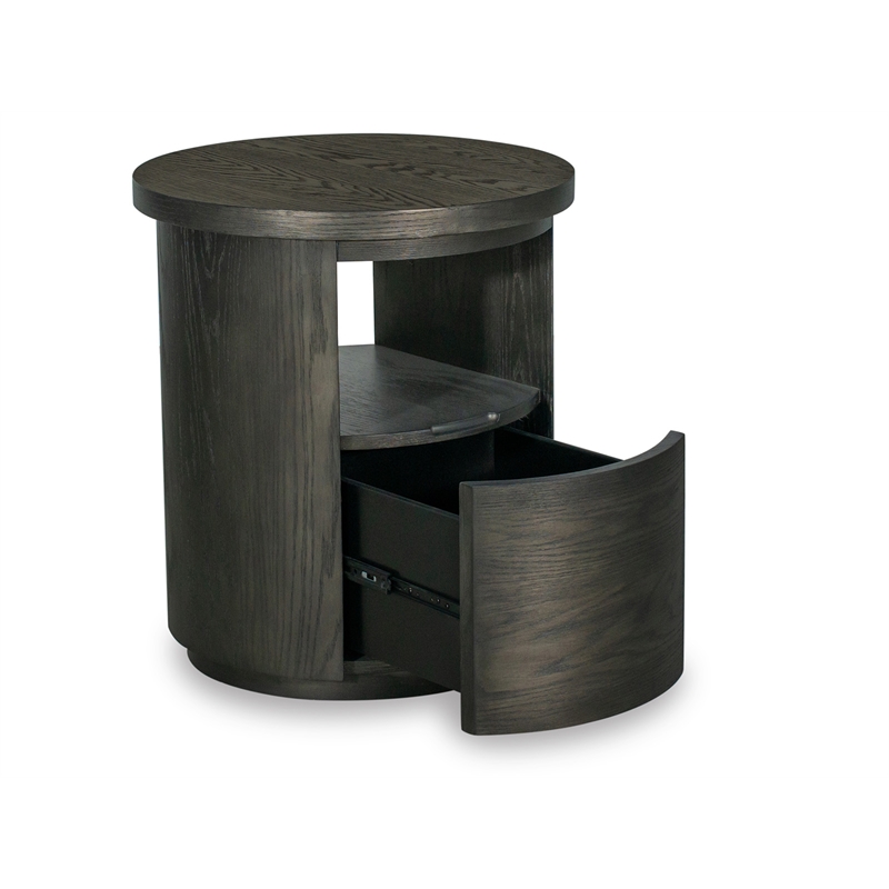 Bowery Hill Contemporary Round End Table With Drawer in Coffee Bean