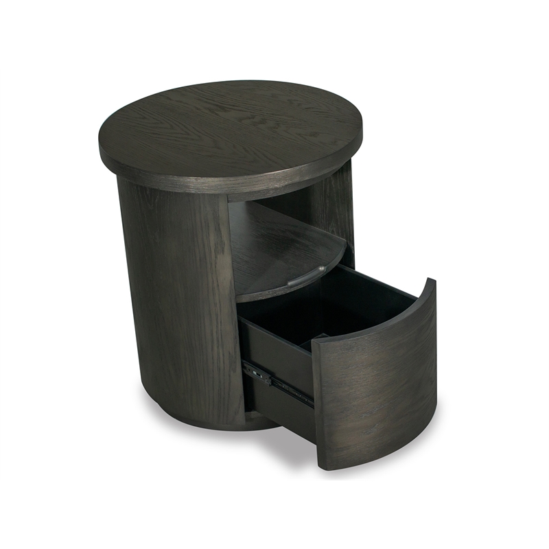 Bowery Hill Contemporary Round End Table With Drawer in Coffee Bean
