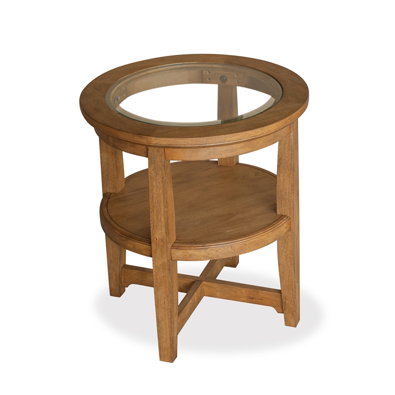 Bowery Hill Contemporary Glass Top Shelf End Table in Honey Brown