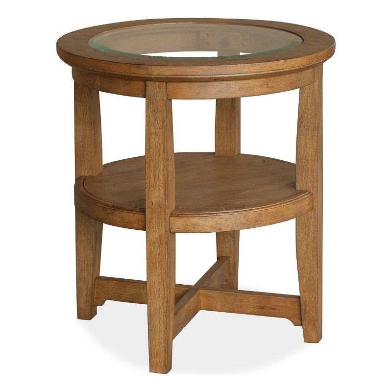 Bowery Hill Contemporary Glass Top Shelf End Table in Honey Brown