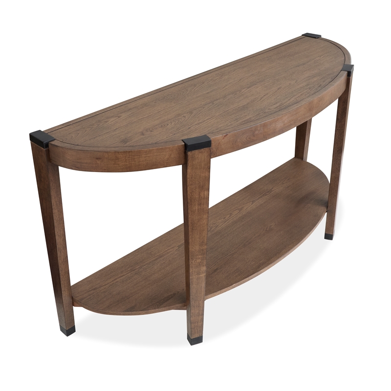 Bowery Hill Modern Organic Demilune Sofa Table With Shelf in Wallaby