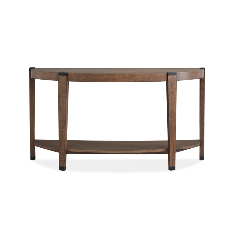Bowery Hill Modern Organic Demilune Sofa Table With Shelf in Wallaby