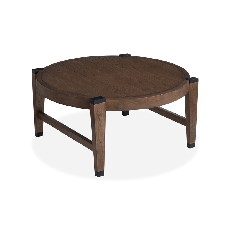 Bowery Hill Organic Round Cocktail Table in Wallaby With Matte Black Accents