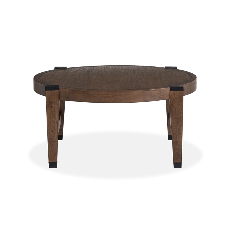 Bowery Hill Organic Round Cocktail Table in Wallaby With Matte Black Accents