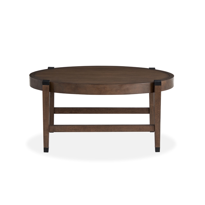 Bowery Hill Organic Round Cocktail Table in Wallaby With Matte Black Accents