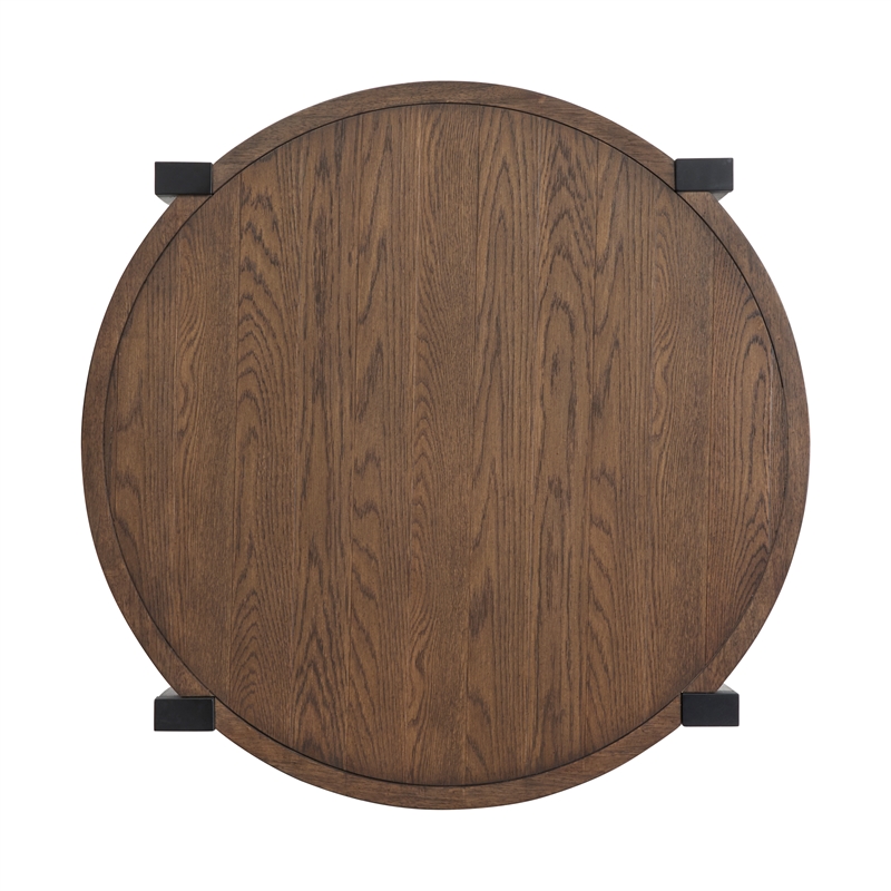 Bowery Hill Organic Round Cocktail Table in Wallaby With Matte Black Accents