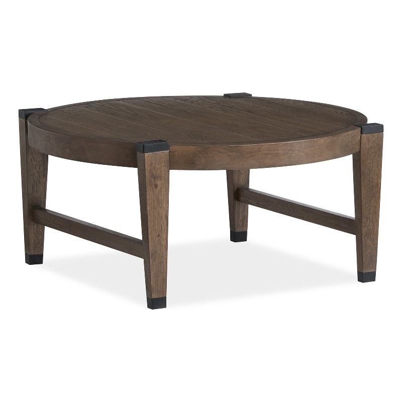 Bowery Hill Organic Round Cocktail Table in Wallaby With Matte Black Accents
