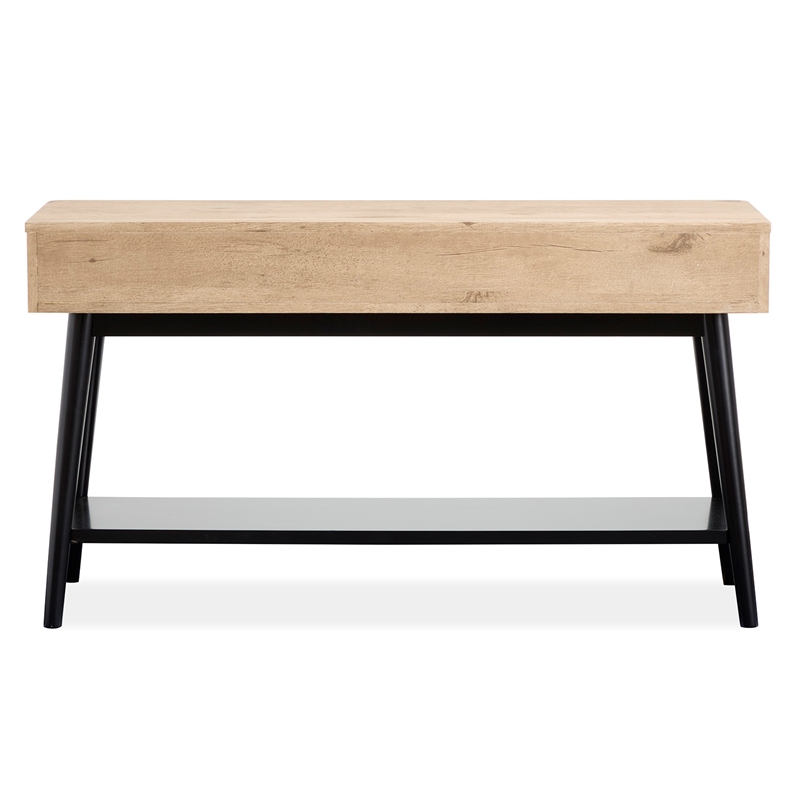 Bowery Hill Rectangular Sofa Table With Drawers and Shelf in Driftwood