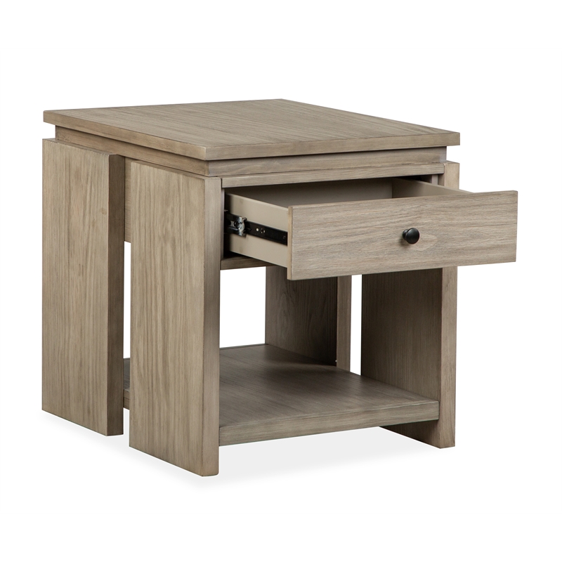 Bowery Hill Rectangular End Table With Drawer and Shelf in Stone Harbor Grey