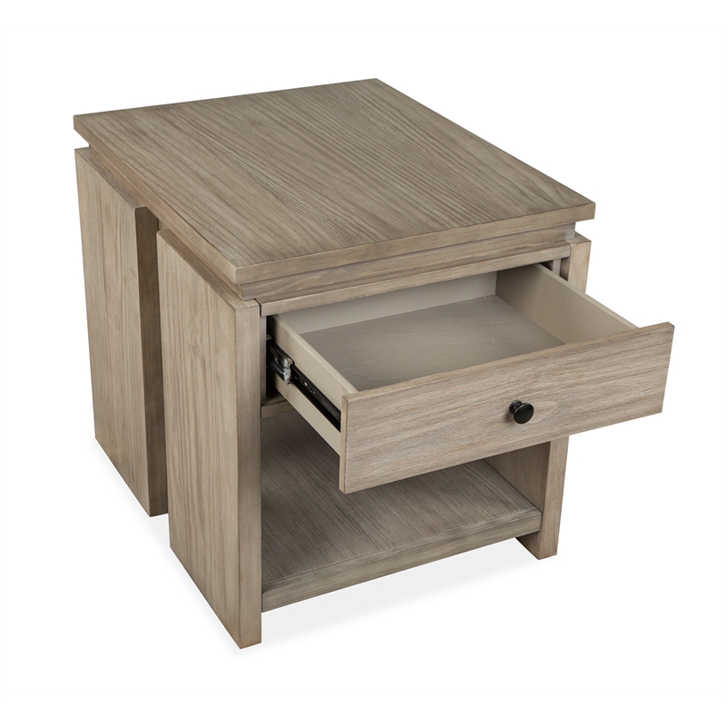 Bowery Hill Rectangular End Table With Drawer and Shelf in Stone Harbor Grey