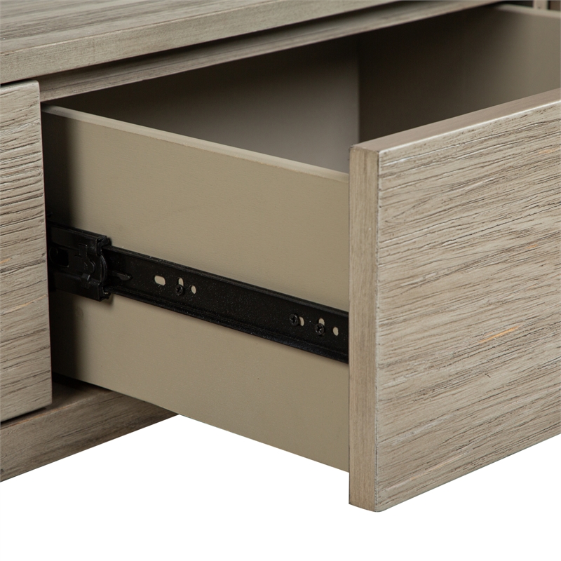 Bowery Hill Rectangular Sofa Table With Drawers and Shelf in Stone Harbor Grey