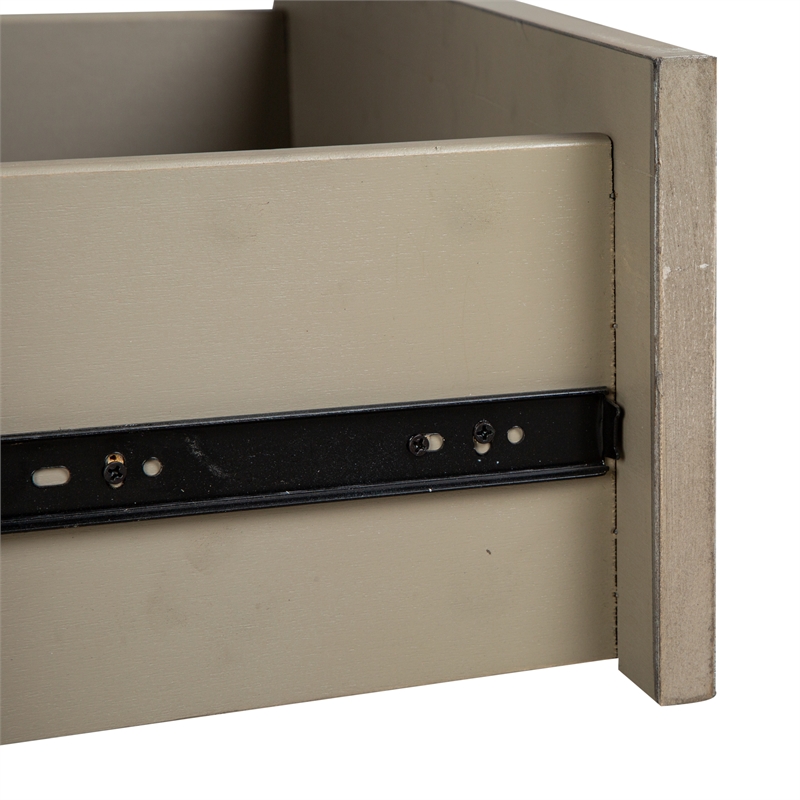 Bowery Hill Rectangular Sofa Table With Drawers and Shelf in Stone Harbor Grey