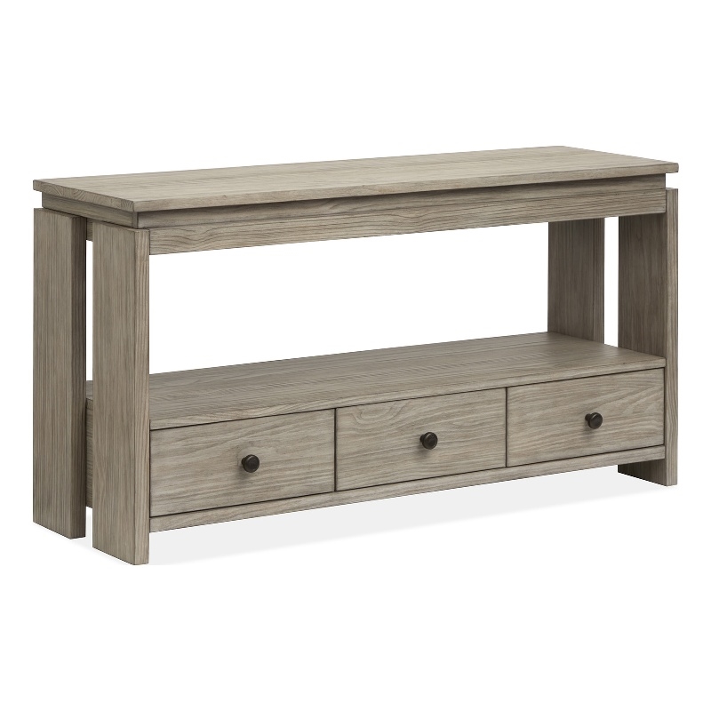 Bowery Hill Rectangular Sofa Table With Drawers and Shelf in Stone Harbor Grey