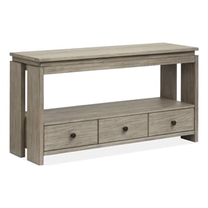 Bowery Hill Rectangular Sofa Table With Drawers and Shelf in Stone Harbor Grey