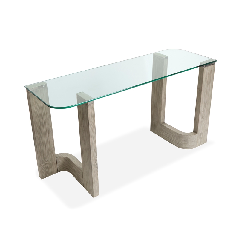 Bowery Hill Contemporary Glass Top Rectangular Sofa Table in Smokey Pine