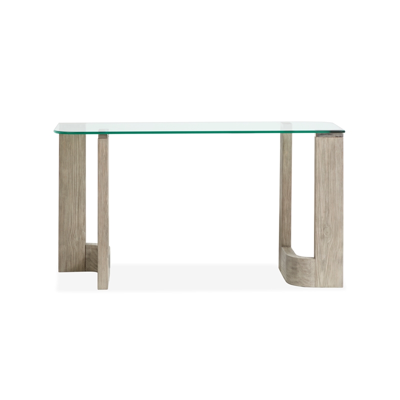 Bowery Hill Contemporary Glass Top Rectangular Sofa Table in Smokey Pine