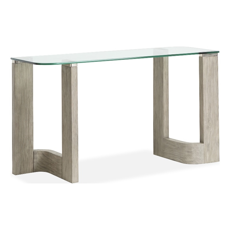 Bowery Hill Contemporary Glass Top Rectangular Sofa Table in Smokey Pine