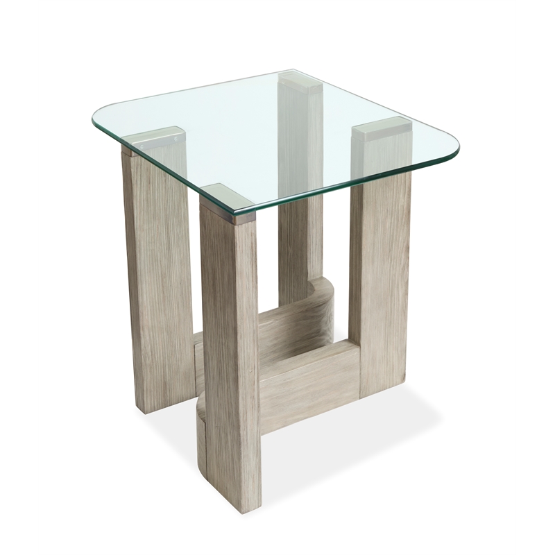 Bowery Hill Contemporary Glass Top Rectangular End Table in Smokey Pine