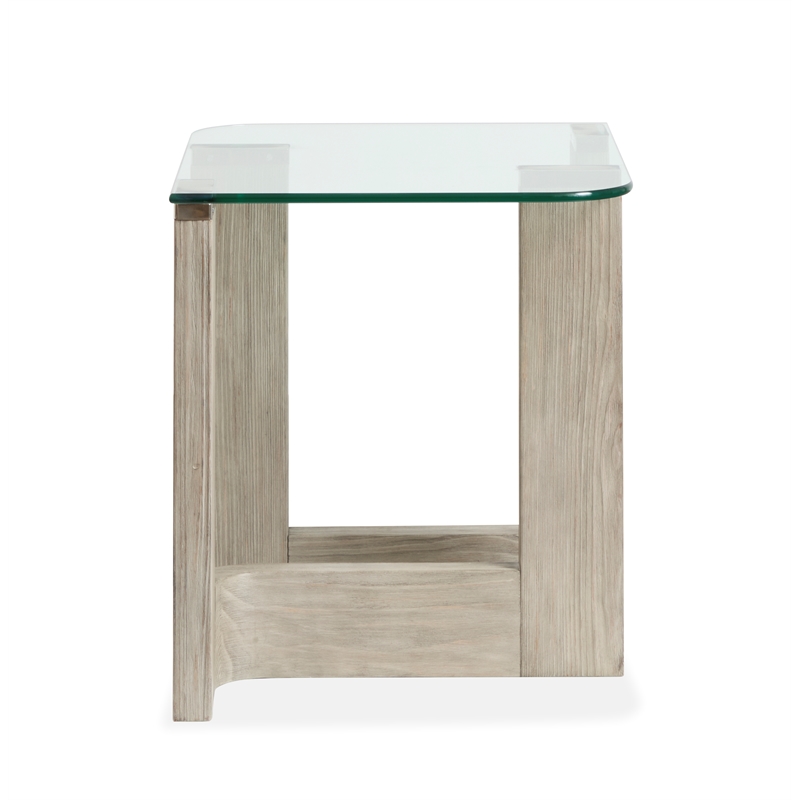 Bowery Hill Contemporary Glass Top Rectangular End Table in Smokey Pine