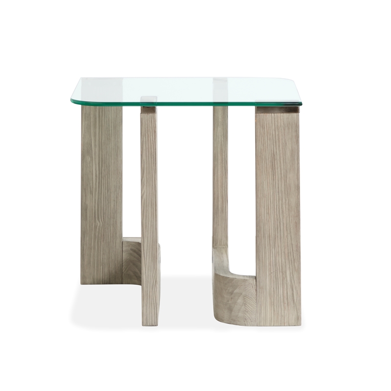 Bowery Hill Contemporary Glass Top Rectangular End Table in Smokey Pine