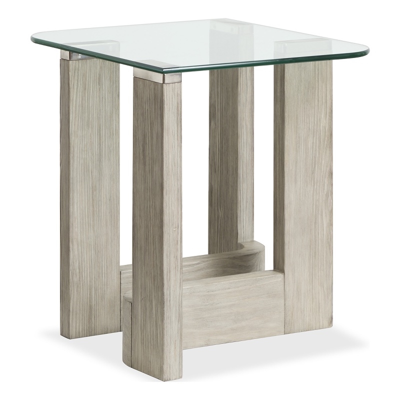 Bowery Hill Contemporary Glass Top Rectangular End Table in Smokey Pine