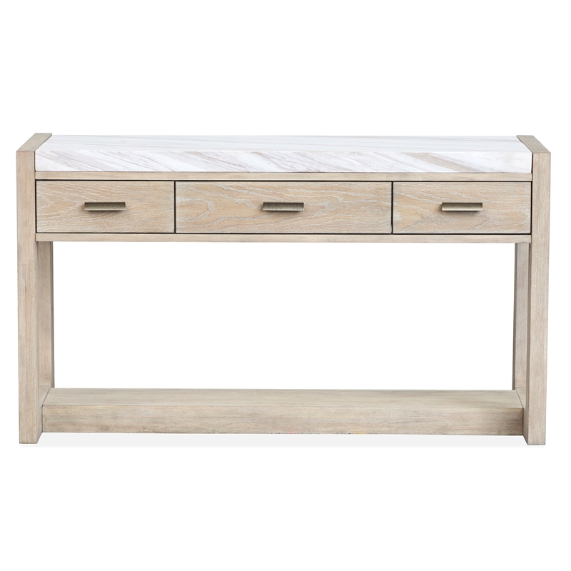 Bowery Hill Marble Top Rectangular Sofa Table With Drawers in Gallery Buff
