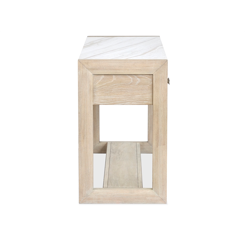 Bowery Hill Marble Top Rectangular Sofa Table With Drawers in Gallery Buff