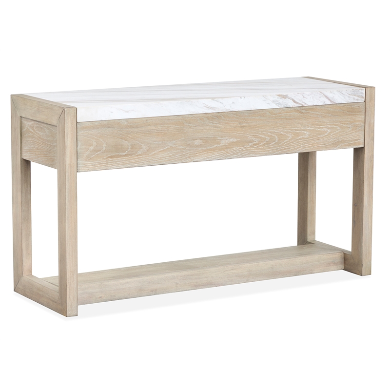 Bowery Hill Marble Top Rectangular Sofa Table With Drawers in Gallery Buff