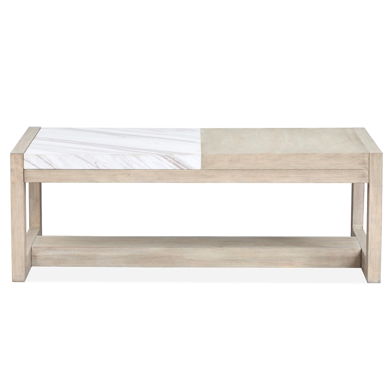 Bowery Hill Marble and Wood Rectangular Cocktail Table With Tray in Gallery Buff