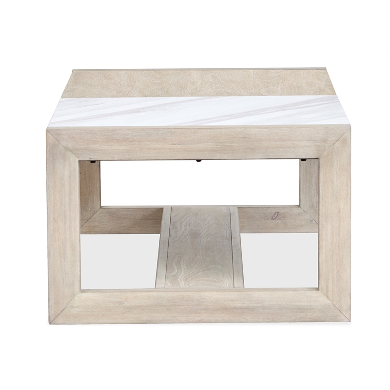 Bowery Hill Marble and Wood Rectangular Cocktail Table With Tray in Gallery Buff