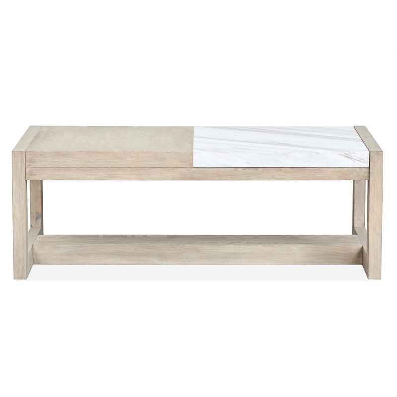 Bowery Hill Marble and Wood Rectangular Cocktail Table With Tray in Gallery Buff