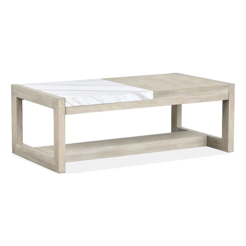Bowery Hill Marble and Wood Rectangular Cocktail Table With Tray in Gallery Buff