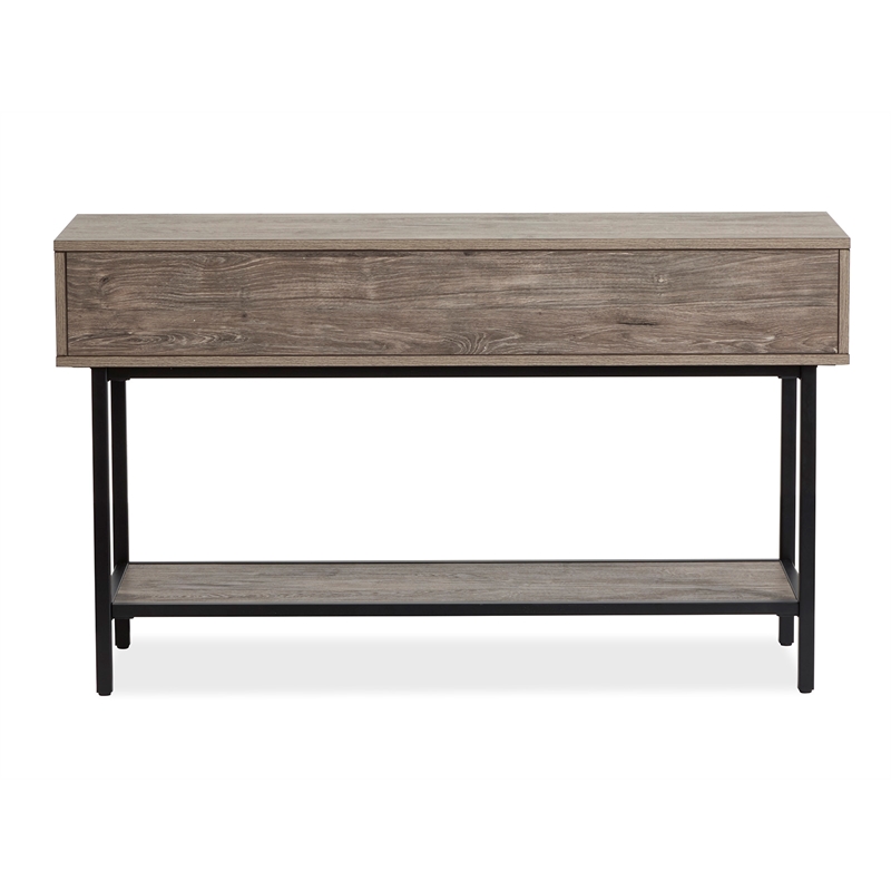 Bowery Hill Rectangular Sofa Table With Drawers and Shelf in Whitetail Brown