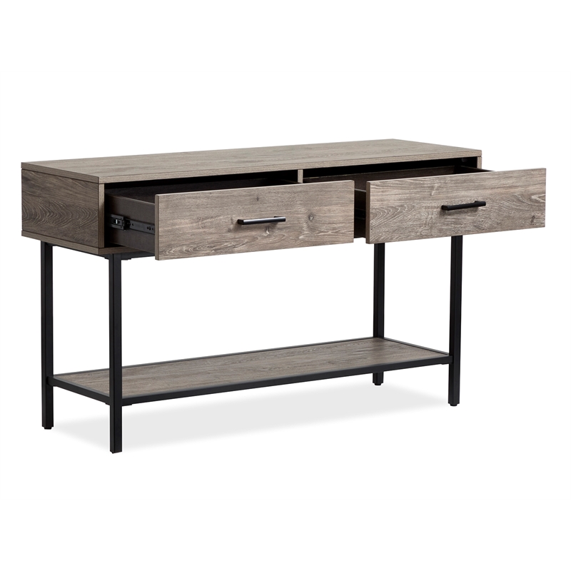 Bowery Hill Rectangular Sofa Table With Drawers and Shelf in Whitetail Brown