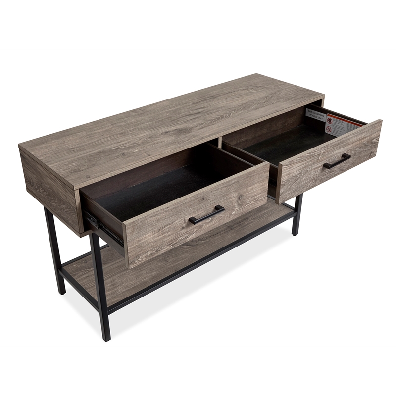 Bowery Hill Rectangular Sofa Table With Drawers and Shelf in Whitetail Brown