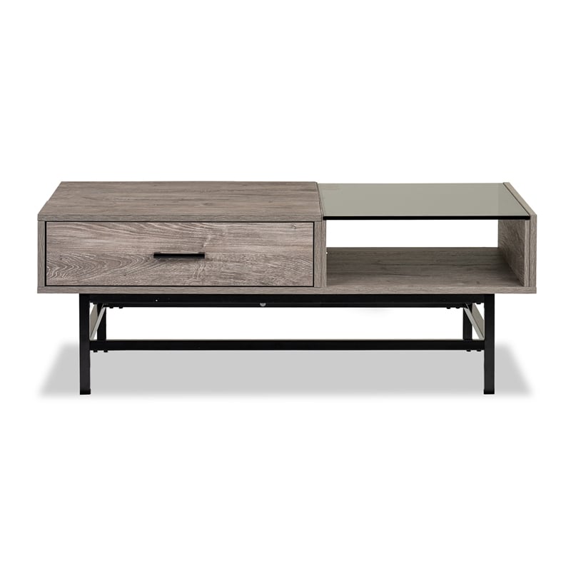 Bowery Hill Lift Top Cocktail Table With Glass and Drawer in Whitetail Brown