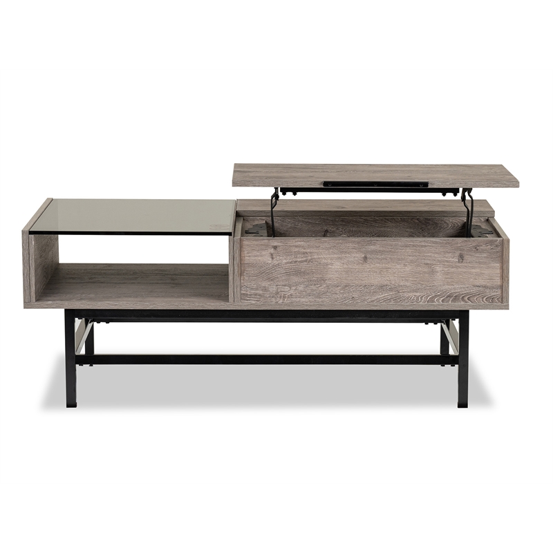 Bowery Hill Lift Top Cocktail Table With Glass and Drawer in Whitetail Brown