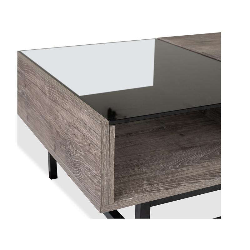 Bowery Hill Lift Top Cocktail Table With Glass and Drawer in Whitetail Brown
