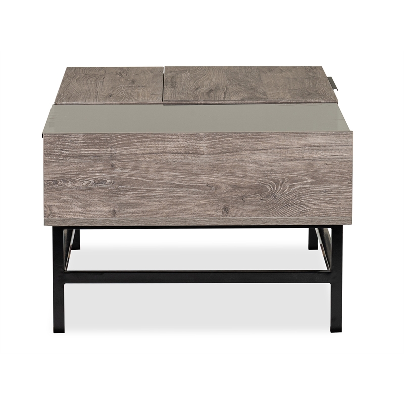 Bowery Hill Lift Top Cocktail Table With Glass and Drawer in Whitetail Brown