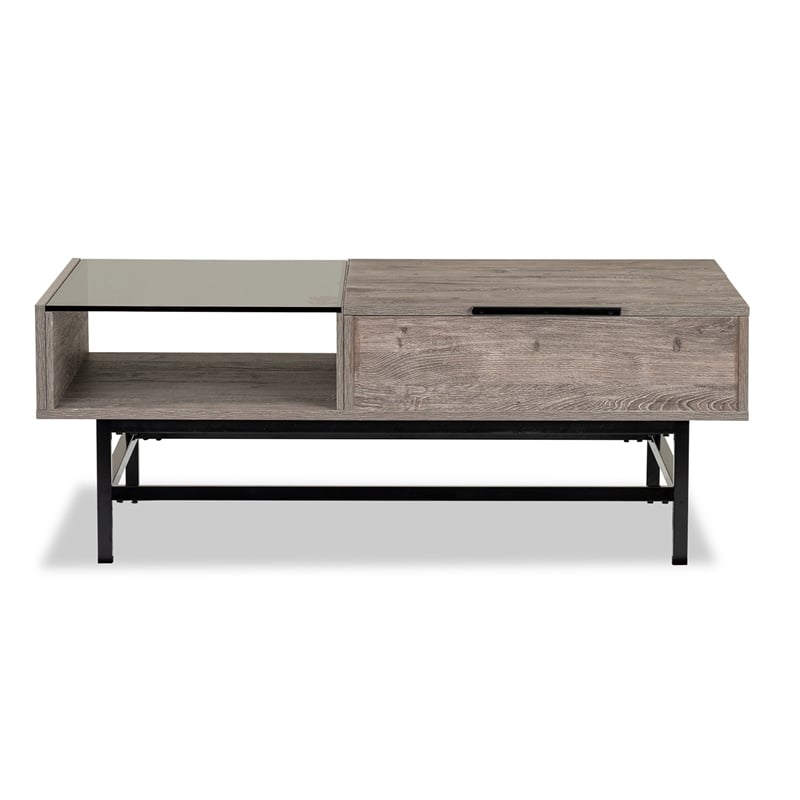 Bowery Hill Lift Top Cocktail Table With Glass and Drawer in Whitetail Brown