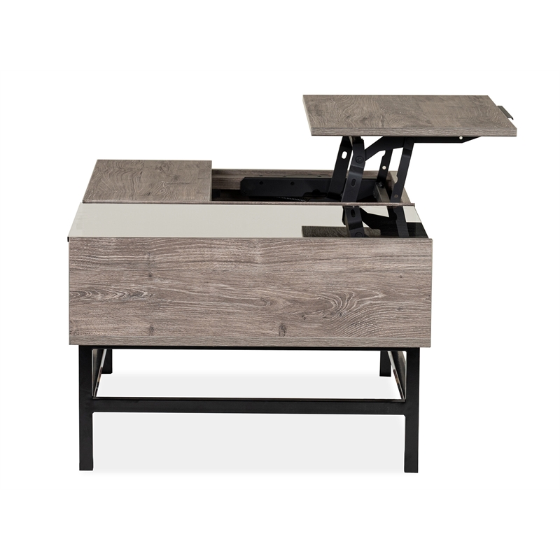 Bowery Hill Lift Top Cocktail Table With Glass and Drawer in Whitetail Brown