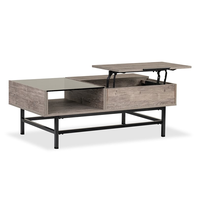 Bowery Hill Lift Top Cocktail Table With Glass and Drawer in Whitetail Brown