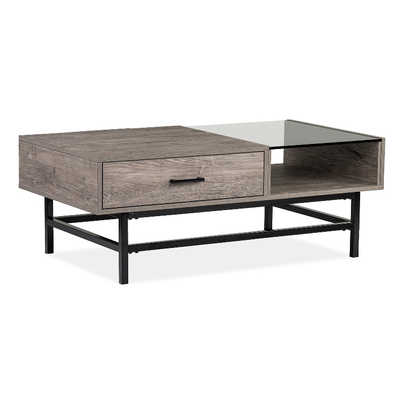 Bowery Hill Lift Top Cocktail Table With Glass and Drawer in Whitetail Brown