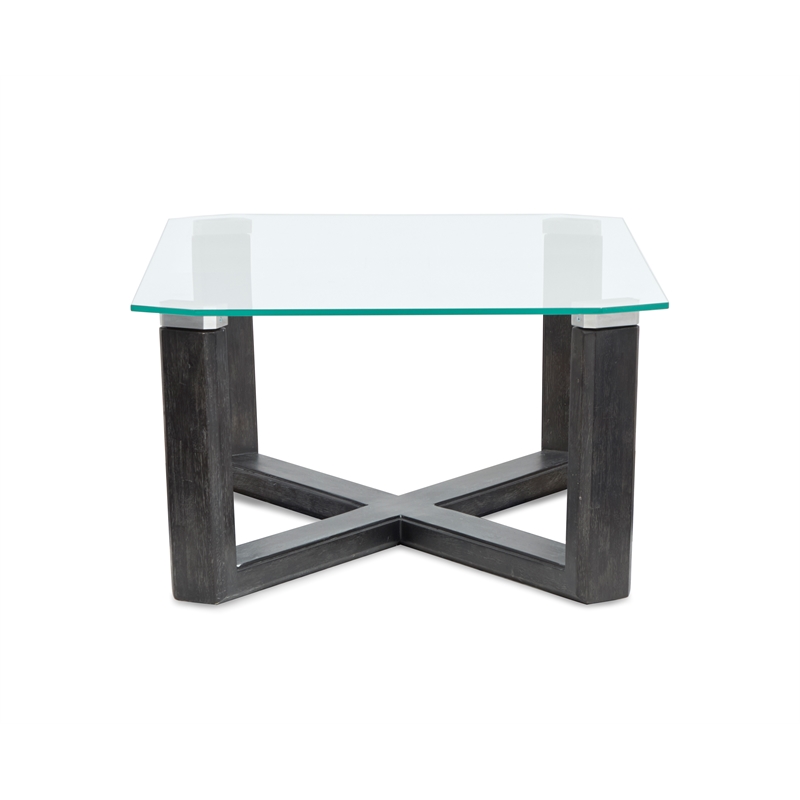 Bowery Hill Glass Top Rectangular Cocktail Table in Black Truffle