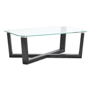 Bowery Hill Glass Top Rectangular Cocktail Table in Black Truffle